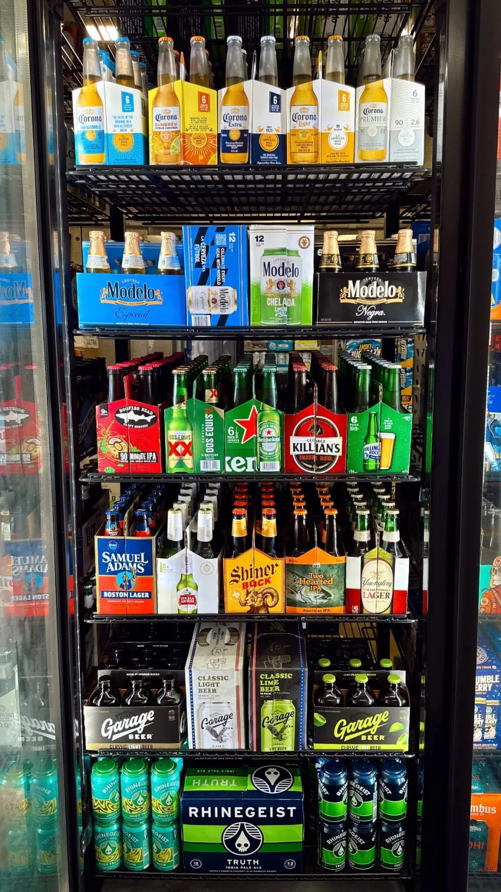 Cooler door of imported and craft bottles